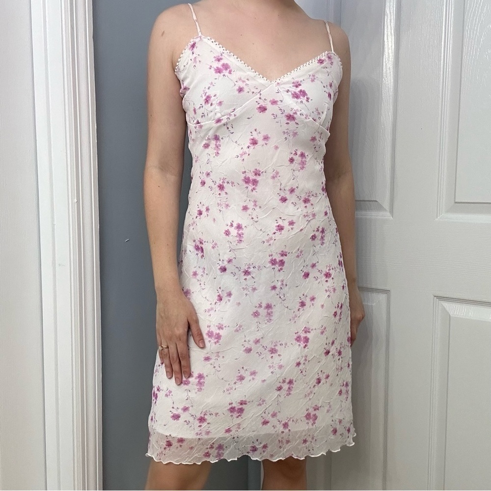 Vintage Dress Slip Mini Dainty Floral Coquette White Pink Y2K Summer Size Medium